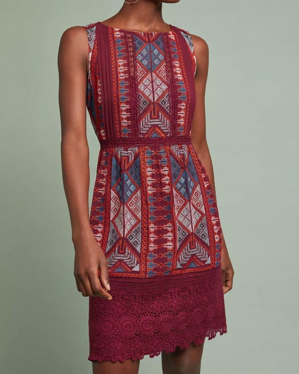 Anthropologie Akemi + Kin Beaumier Maroon Embroidered Sheer Lace Shift Dress 12P